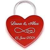 Liebesschloss Herzschloss Rot mit persönlicher Diamant-Gravur 1 Schlüssel Romantisches Geschenk