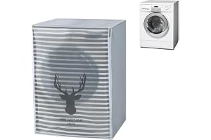HASTHIP® Front Load Washing Machine Cover, 56x60x83cm Washing Machine Dust Cover with Zipper Front, Waterproof PEVA Printed Dustproof Cover for Front-Load Washing Machine or Dryer