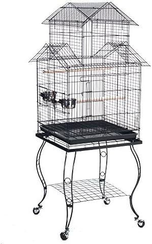 Bird Parrot Cage with Stand Cockatiel Amazon African Grey Caique Conure, 20 X 20 X 57 1/2"h
