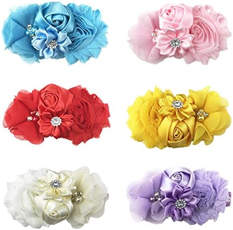 Dooppa 6PCS Cute Baby Girls Sweet Rose Flowers Pearl Rhinestone Elastic Headband Ribbon Hair Band