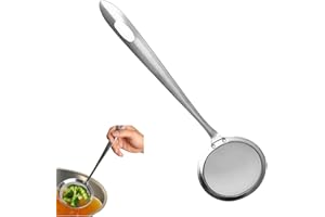 PCHNFEI 1Pc Silver Stainless Steel Fat Skimmer Spoon Fine Mesh Food Strainer Hot Pot Fat Strainer with Long Handle for Skimming Grease and Foam,Oil Filter(S/3inch),Colanders,Food Strainers