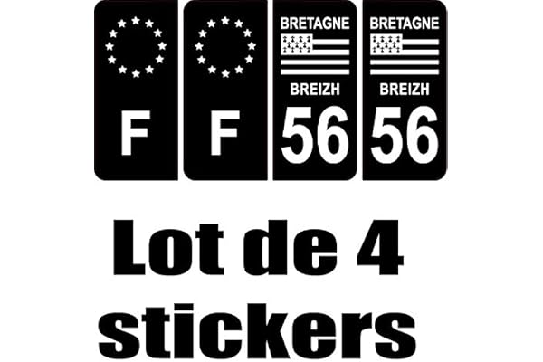 SAFIRMES 4 Autocollants Stickers Auto Plaque d'immatriculation 56 "Black Edition Bretagne