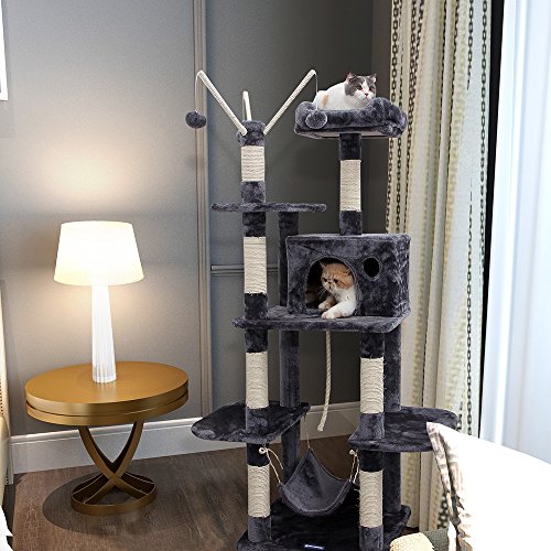 Songmics Árbol para gatos Rascador con nidos hamaca plataformas bolas de juego 154 cm colores opcionales Antracita PCT86G