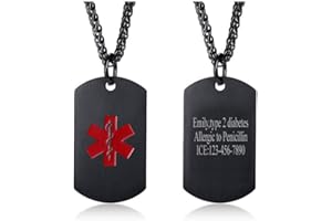 VNOX Collana personalizzata personalizzata con incisione in acciaio inossidabile di emergenza medica di emergenza ID Dog Tag ciondolo collana per uomini e donne