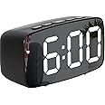 Digital Alarm Clock, Bedside Clock with LED Temperature Display & Full-Range Brightness Dimmer, Big White Digit Display, Snooze, Date, 2 Adjustable Brightness, USB & Battery Backup Powered(Black)