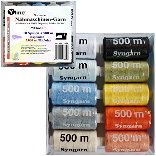 Set Nähgarn / Syngarn Garn Polyester bunt Mode für die Nähmaschine 10 Sp. a. 500 m Nähfaden, 1884