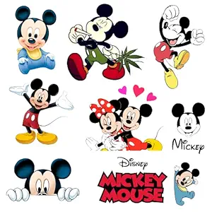 Vinyl Creative cave Mickey Mouse Switch Board Cartoon Sticker for Electric switches, Kids Room Sheet (Multicolour, 12 x 12 inches) Set of 9