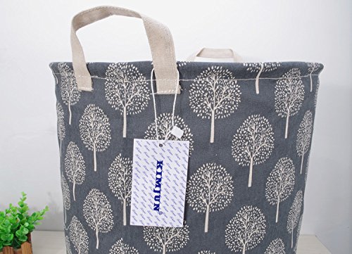 Kimjun Multifunktionale Faltbare Wäschekörbe Baumwolle Leinen Wäschebox Wäschesammler Kinder Spielzeug Aufbewahrungskorb Aufbewahrungsbox mit Deckel Baum Schwarz - 4