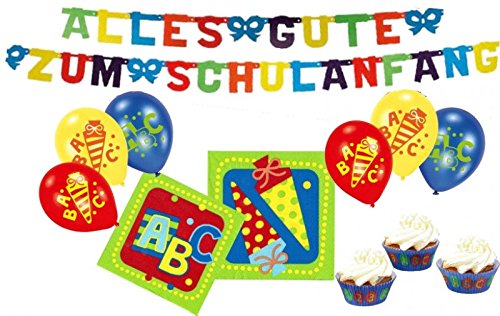 20 Servietten + Girlande + 6 Luftballons + Muffinförmchen zum Schulanfang