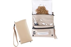 OLIVIA WONG Pitillera tabaco de liar hombre tabaquera de cigarillos de PU material hidrófugo forro impermeable con asa de mano (Khaki)