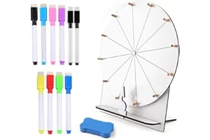 KBIBCK Roue de Prix en Bois, 29 cm Roue de la Fortune, Roue de la Fortune à Tourner, Jeu de Roue de Tombola en Bois avec Gomme et Marqueur pour Jeux de Loterie, Jeux de Mots, Carnaval, Fête (Blanc)