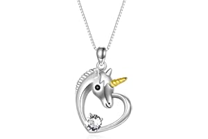 AOBOCO Collana Cuore Unicorno Bambina Argento 925 con Cristalli Idee Gioielli Donna Regalo Compleanno Natale San Valentino per Lei e Figlia