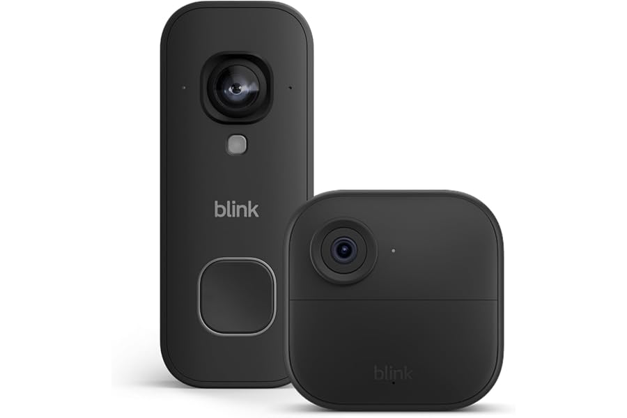 Blink Outdoor 4 Kamera (Außenkamera) mit Blink Videotürklingel 2K+ (festverdrahtet, neueste Gen.), Schwarz, inkl. Sync M