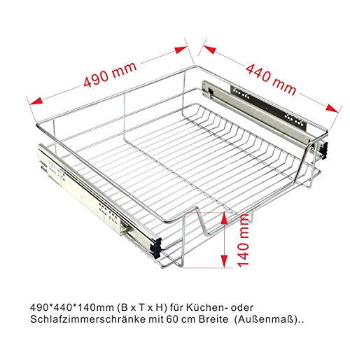Küchenschublade Teleskopschublade Schublade für Küchen-oder Schlafzimmerschränke Korbauszug Schrankauszug silber Vollauszug in verschiedenen Breiten (60cm)