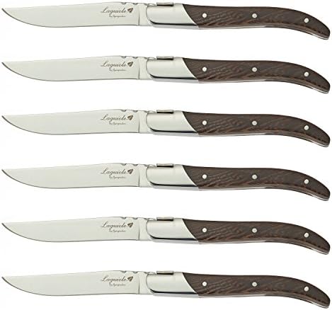FlyingColors Laguiole Steak Knife Set. Stainless Steel, Wenge Wood Handle, Gift Box, 6 Pieces.