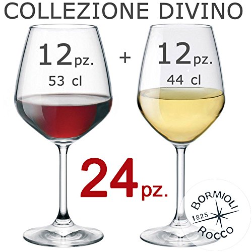 Collezione DIVINO Bormioli Rocco - Set 24 Calici Vino - N° 12 Divino Rosso 53 cl + N° 12 Divino Bianco 44 cl Eleganza a Tavola