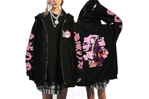zhedu Kamado Nezuko Felpa con Cappuccio con Zip Carino Graphic Harajuku Manica Lunga Y2k Casual Oversize Hip Hop Punk Streetwear Coat