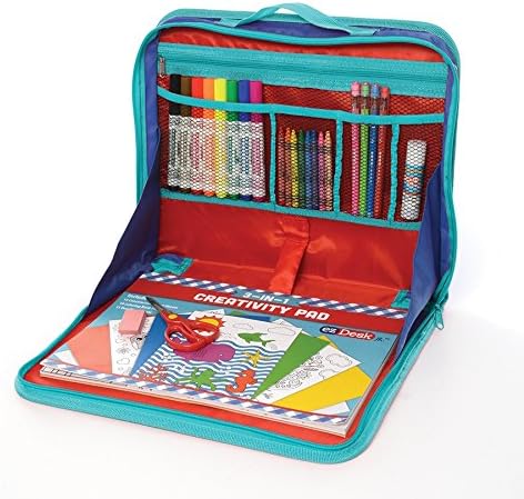 Kittrich Corporation EZDesk Travel Activity Kit, Laptop Style Desk with Writing and Kids Art Supplies, Perfect for Travel, 64 Piece Set, 11.4" X 13.8", Multicolor
