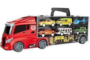 JINJIA- CAMIÓN PORTACOCHES DE Servicios Especiales TACHAN Coches Juguete, Multicolor (757T00595)