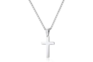 BVLAGIDA Colgantes Cruz de Acero Inoxidable Collar Cruz para Hombre y Mujer Crucifijo Colgante con Caja de Regalo, Cadena de 45/50/55/60CM, Plata/Oro/Negro