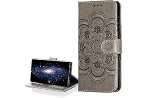 COTDINFOR per Motorola Moto E6 Plus Custodia Premium PU Leather Flip Ultrasottile Antiurto Elegante Retro Magnetico Portafoglio Cover Case per Motorola Moto E6 Plus Gray Mandala LD.