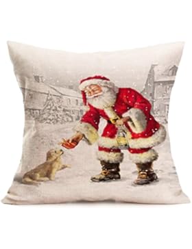 kissenbezug Kolylong® 43cm x 43cm Weihnachten Weihnachtsmann drucken Kissenbezug für Dekokissen Sofa Bett Heimtextilien...