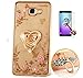 Produktbild ISENPENK Samsung Galaxy A3(2016)/A310/A3(2016)Duos Hülle Silikon Transparent 3D Bling Glitzer Ultra Slim Soft TPU Wasserdicht Shockproof Protection Case,Durchsichtig Weichem Silicone Thin Handyhülle,Butterfly Blume Kristall Diamant Glänzend Stoßdämpfend Spiegel Schutz Crystal Schutzhülle Etui Bumper mit Diamant Ring Halter Ständer Standfunktion Tasche für Samsung Galaxy A3(2016)/A310F 4.7 Zoll-[herz golden]+Panzerglas Folie Displayfoile Schutzfolie
