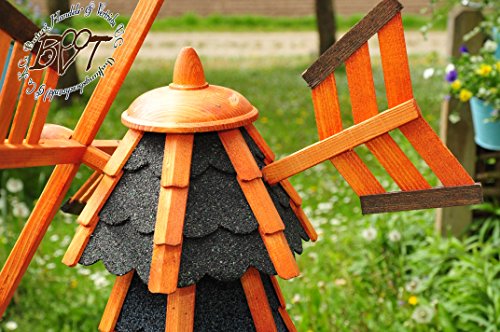 Windmühle, Klassik Garten Windmühle aus Holz, gross 140 cm, einstöckig Designer-KLASSIK MIT BALKON-Rand Fenster, WMB-RU140-dbl-MS voll funktionstüchtig,schöne Details, Fensterkreuz Deko-Windmühlen Outdoor, Windfahne / Windrad komplett mit Solar, Solarbeleuchtung DOPPEL-SOLAR LICHT 1,40 m groß blaugrau blau Flügel – Leisten blauer Korpus unten, für Innen- und Außenbereich, Balkon, Garten und Terrasse, wunderschöne Gartenzierde - 2