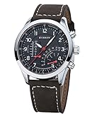 Herrenarmbanduhr Curren Military mit schwarzem Ziffernblatt - Edelstahl mit Lederarmband - Präzessionsuhrwerk
