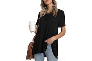 POPYOUNG Women's Summer Casual Short Sleeve/Sleeveless Tunic Tops with Leggings V-Neck/Round neck T-Shirt Blouse