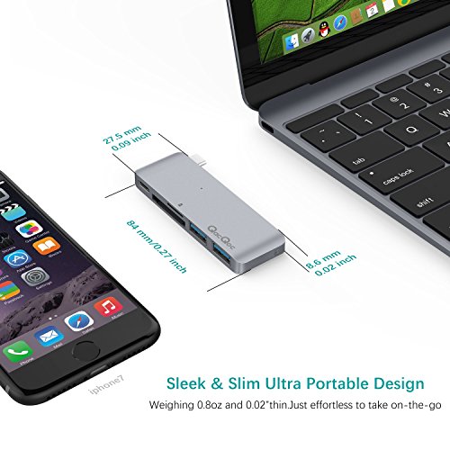 Bqeel Premium USB-C Hub mit 2 USB 3.0, 2 SD Port und 1 USB-C Port ultra leicht / mobil für Type-C Computer und Tablets wie MacBook Pro 2016, MacBook 2015/2016, Google Chromebook 2016 (Grau) - 4
