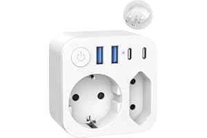 SUDEERY Adattatore da viaggio Germania-Svizzera 4 USB (2 tipo C) 2 prese Svizzera Schuko EU tipo J Maldive Ruanda Madagascar Liechtenstein bianco