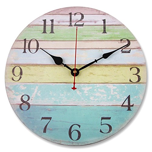 SOLEDI Vintage Holz Wanduhr Rustikale Land Toskana Stil Bunt Streifen Design aus Dekorative (Ozean)