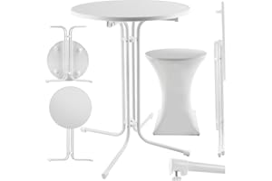 ‎TECTAKE tectake® Gastro Stehtisch klappbar, Bistrotisch mit Husse, Tisch Ø80cm, Stehtisch mit MDF-Tischplatte, Gartentisch klappbar, Klapptisch, rund, Stahlgestell, stabil und robust - weiß, 1 Stehtisch