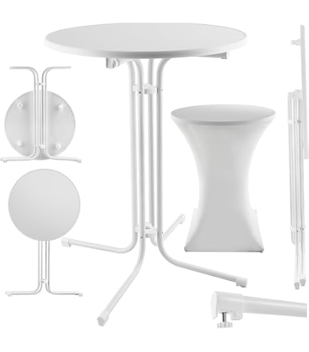 Lot de 2 tables hautes pliables rondes avec housse 90x110 cm blanc Eren