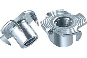 BOUMVID Écrou en T Inserts Acier Fileté M4 x 8 mm, 50 Pièces Écrous à Griffes T en Acier au Carbone Zingué, Écrous Éntraînement Insert, D'éCrous en T à Dents Quatre Pour Meubles de Menuiserie