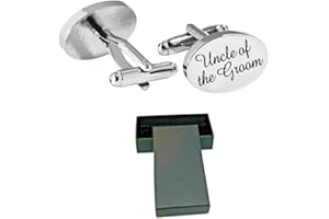 Virens Empourium Men's Wedding Cufflinks BOXED SILVER OVAL Cufflink, Groom Best Man Usher Page Boy and Many More Titles, Gift Box with Every Pair of Cuff Link (UNCLE OF THE GROOM)