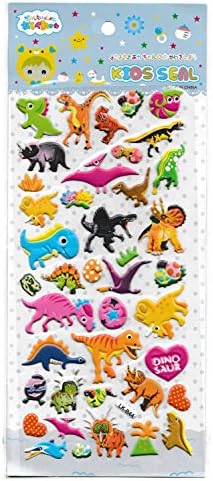Happy Dinosaur Stickers x1 Sheet (19.5 x 9.5 cm) - Raised '3D' Stickers - Pterodactyl, Stegosaurus, Tyrannosaurus, Triceratops, etc. Use in Notebooks, Arts &amp; Crafts, Scrapbooks, etc.