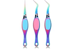 CLABMROEC Lot de 3 pinces à épiler en acier inoxydable à pointes fines incurvées pour couture, perles, loisirs créatifs, nail art et extensions d'ongles