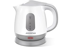 Aigostar Small Electric Kettle, 1 Litre 1100W Low Wattage Kettle for Bedroom Travel Camping Office, Portable Lightweight Water Tea Kettle Cordless, White and Grey - Juliet 30AP8