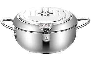 KANGMEILE Tempura Deep Fryer, Stainless Steel Deep Frying Pot Temperature Control Fried Chicken Tempura Fryer Pan, Japanese Fryer Pot Mini Deep Fryer Pan with Drainer With Lid for Kitchen Cooker Home Gas Stove