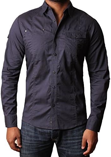 Mens Shirt 100% Cotton Casual Shirt Long Roll Up Sleeves MASSA