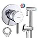 Price comparison product image IntimSpa Rond-3 Deluxe Round Bidet Douche Set with Hot & Cold Water Mixer, Douche Bidet Shower Handset with Shut-Off, Stainless Steel Shower Hose & Water Outlet/Holder. All Brass/Chrome. Shattaf Kit.