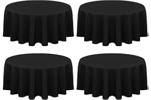 FXKS 4 Pack Black Round Tablecloth 90 inch Circle Polyester Table Cloth, Washable Fabric Stain and Wrinkle Resistant Table Cover Round Table Clothes for Wedding Parties Banquet Reception Gift Table