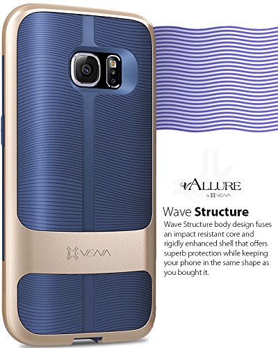 Galaxy S7 Funda  Vena  vAllure  CornerGuard ShockProof   Strong Grip  Bumper Frame h  brido de la cubierta ultra delgada La textura de la onda para Samsung Galaxy S7  Oro   Azul Marino 
