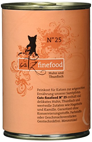 catz finefood N° 25 Huhn & Thunfisch Feinkost Katzenfutter nass, verfeinert mit Kürbis & Hagebutte, 6 x 400g Dosen