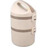 Vagonlife Bento 1800ml Lunchbox 2 Katlı 4-6 Saat Sıcak/Soğuk Termos &Ouml;zellikli &Ccedil;elik Sefer Tası Yemek Kutusu (Bej)