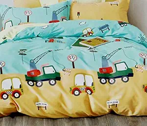 Girishas Trend 210 Tc Designer Cotton Cartoon Character Print Double Bedsheet with 2 Pillow Covers (Blue, King size)