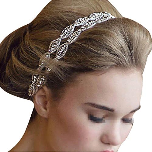 Stofirst Fashion Luxurious Women Girls Handmade Double Row Crystal Rhinestone Headband Headwear Bride Bridal Hairband Headdress Wedding Accessory with Satin Ribbon
