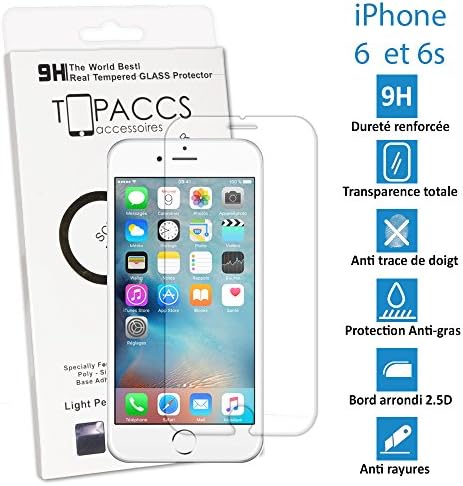 Topaccs - genuine, ultra-resistant tempered glass - screen protection for Apple iPhone 6 and 6S - with box